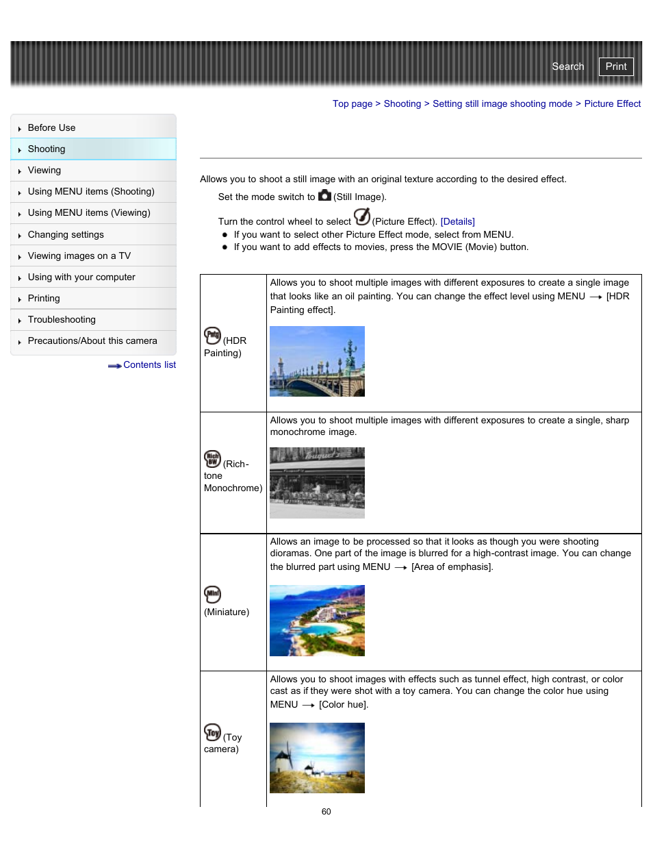 Picture effect, Cyber-shot user guide | Sony DSC-WX100 User Manual | Page 60 / 257