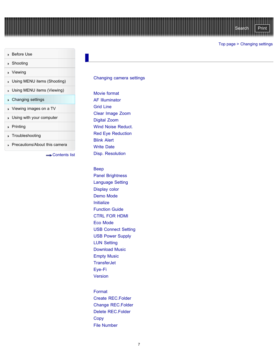 Changing settings | Sony DSC-WX100 User Manual | Page 7 / 257