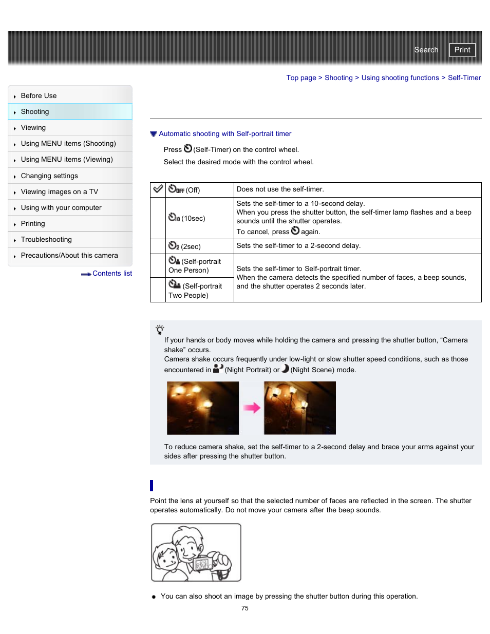 Self-timer, Cyber-shot user guide | Sony DSC-WX100 User Manual | Page 75 / 257