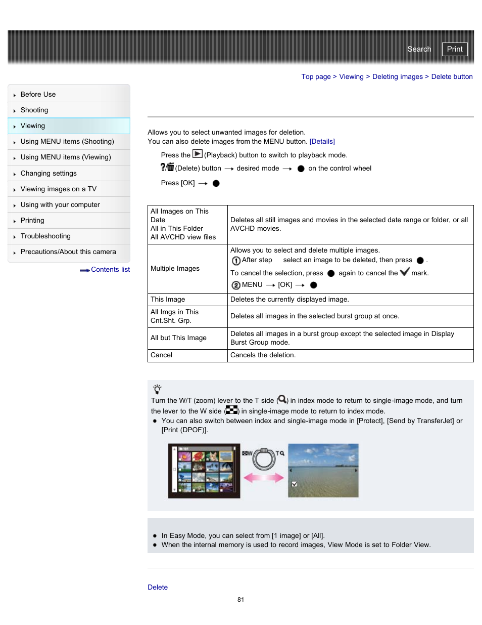 Delete button, Cyber-shot user guide | Sony DSC-WX100 User Manual | Page 81 / 257