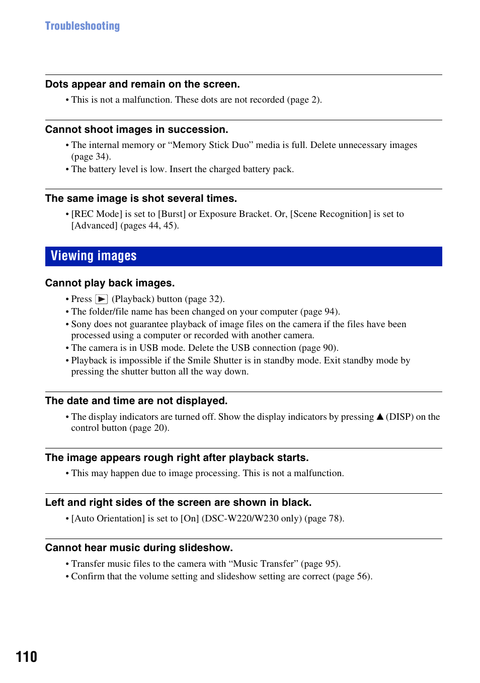 Viewing images | Sony DSC-W230 User Manual | Page 110 / 129