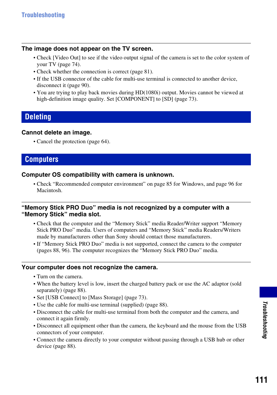 Deleting, Computers, Deleting computers | Sony DSC-W230 User Manual | Page 111 / 129