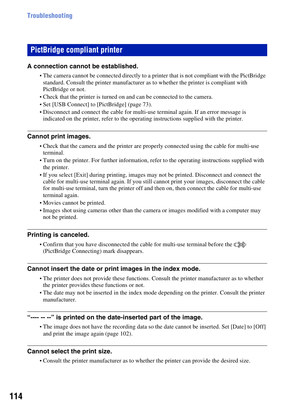 Pictbridge compliant printer | Sony DSC-W230 User Manual | Page 114 / 129