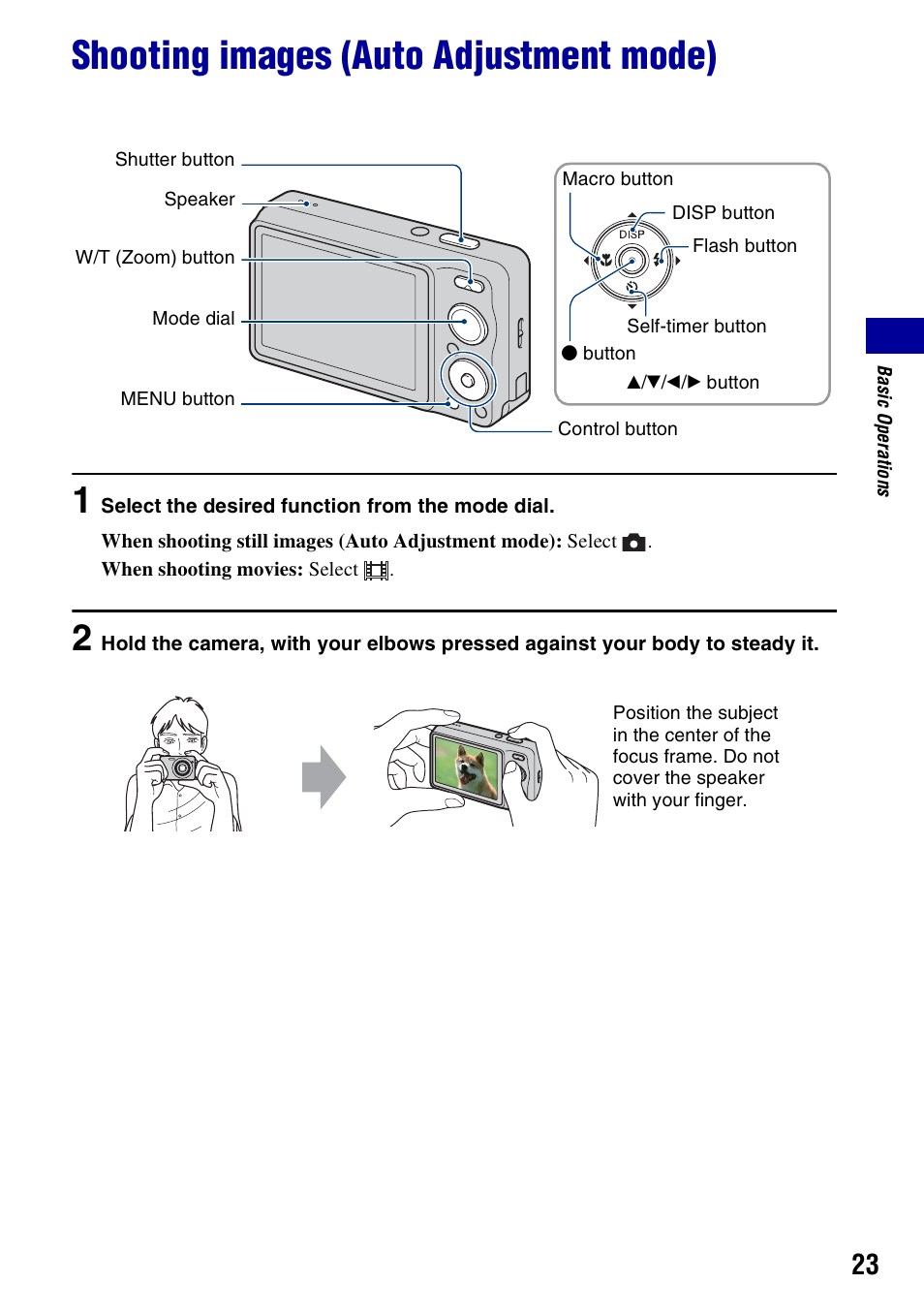 Shooting images (auto adjustment mode), On (23) | Sony DSC-W230 User Manual | Page 23 / 129