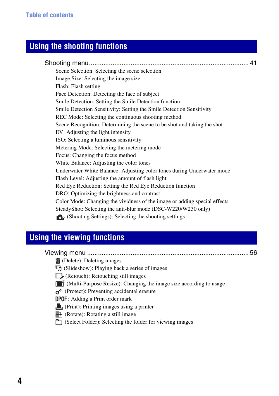 Sony DSC-W230 User Manual | Page 4 / 129