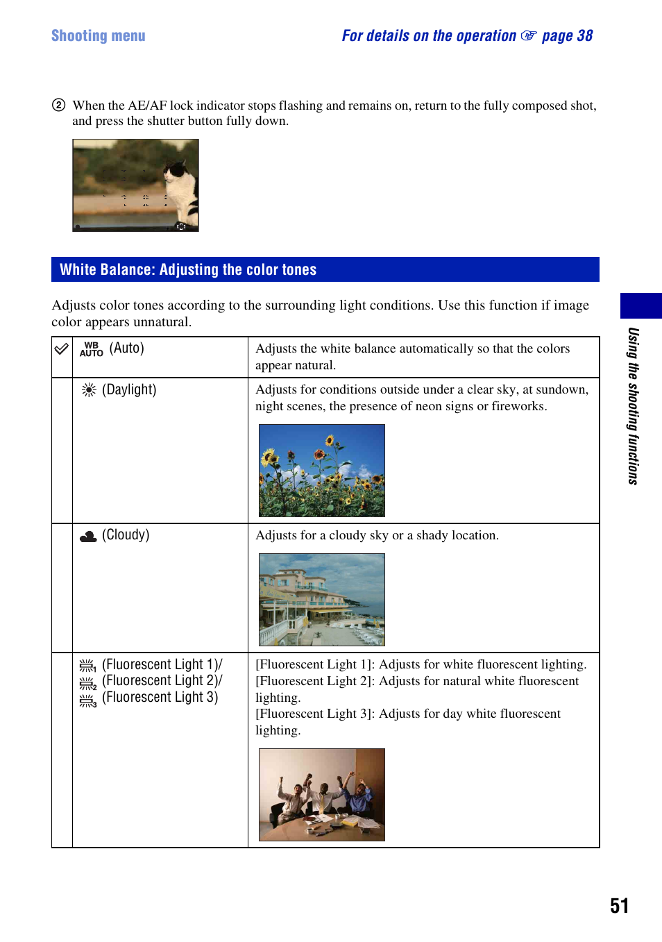 White balance: adjusting the color tones | Sony DSC-W230 User Manual | Page 51 / 129