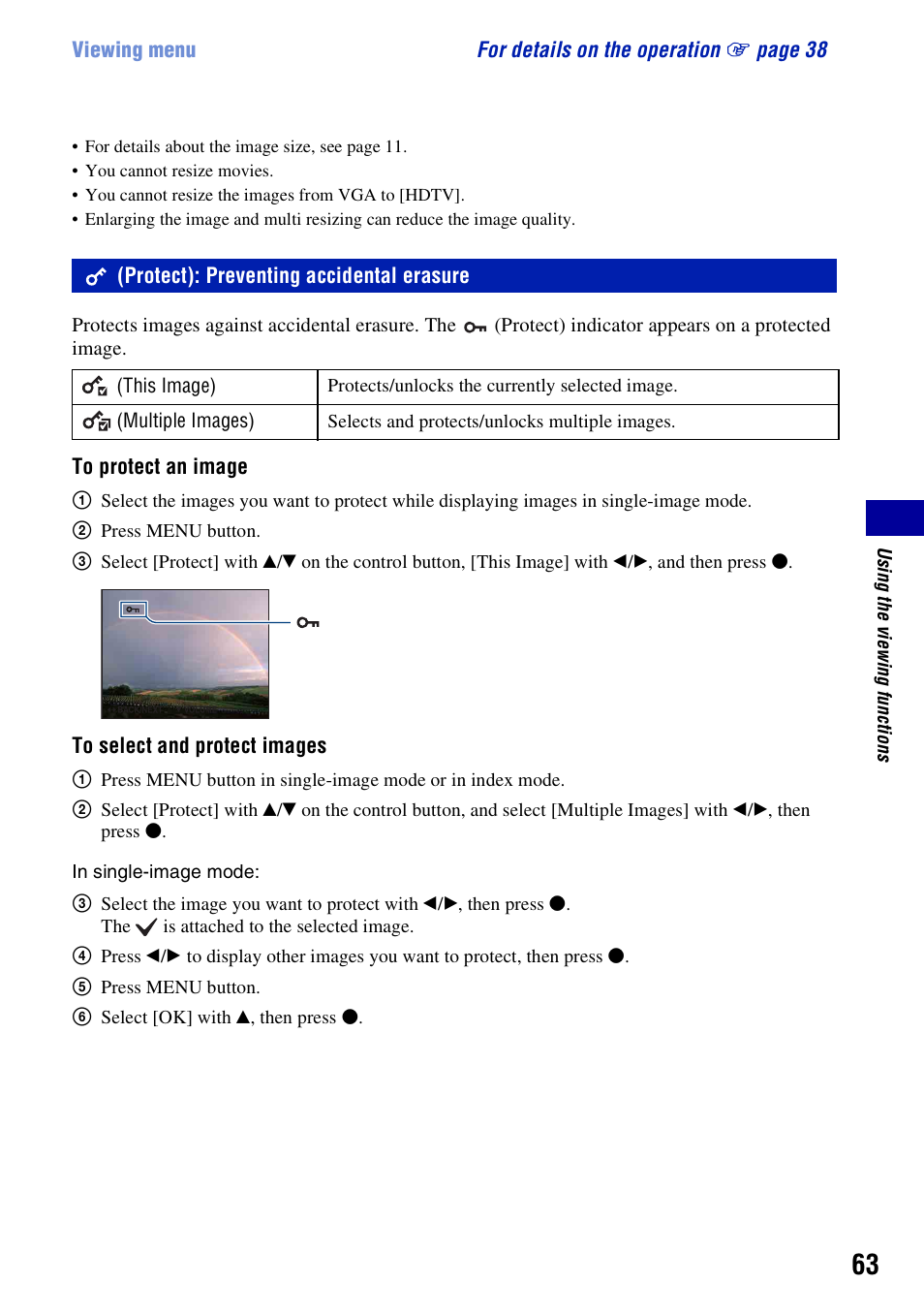 Protect): preventing accidental erasure | Sony DSC-W230 User Manual | Page 63 / 129