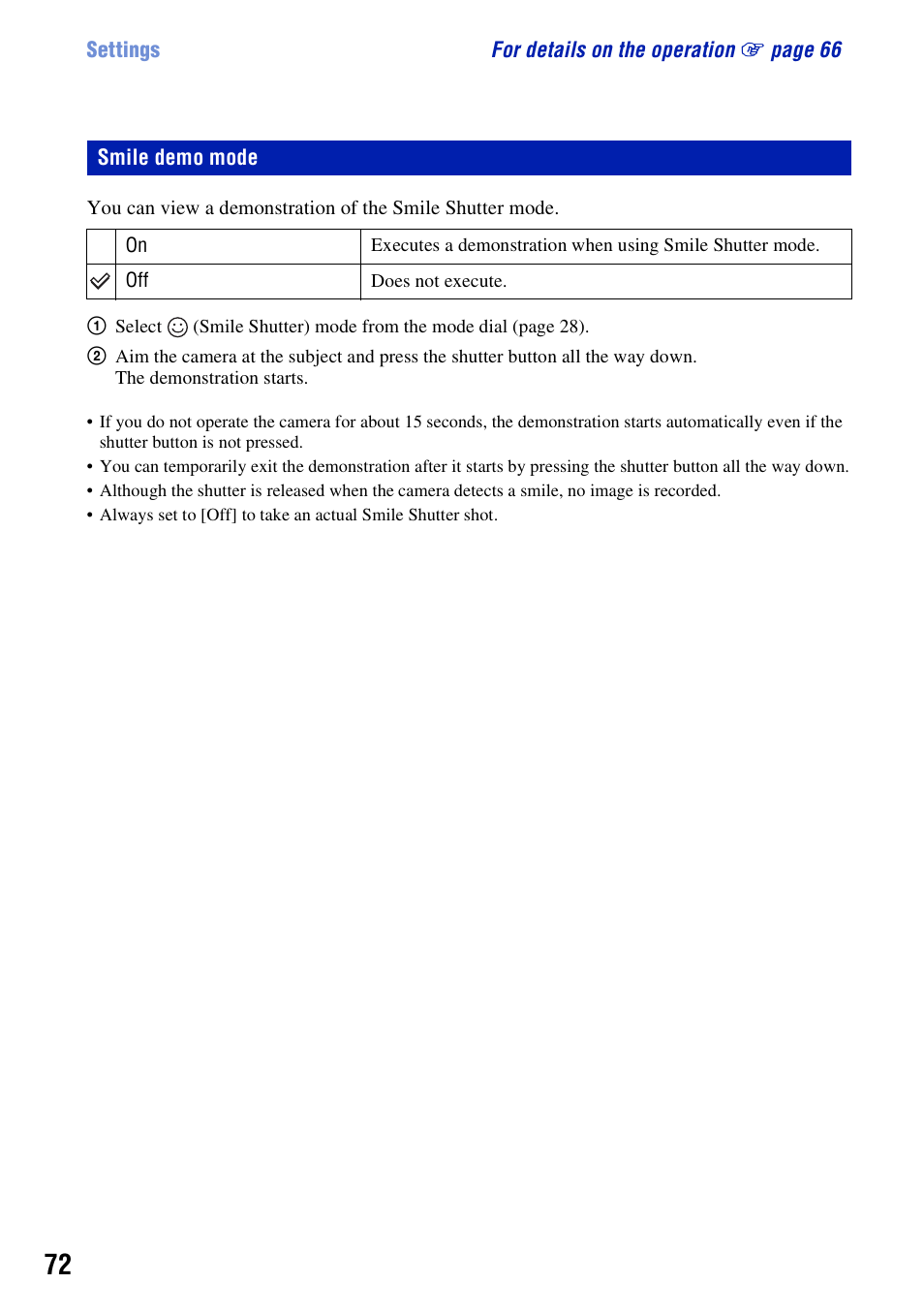 Smile demo mode | Sony DSC-W230 User Manual | Page 72 / 129
