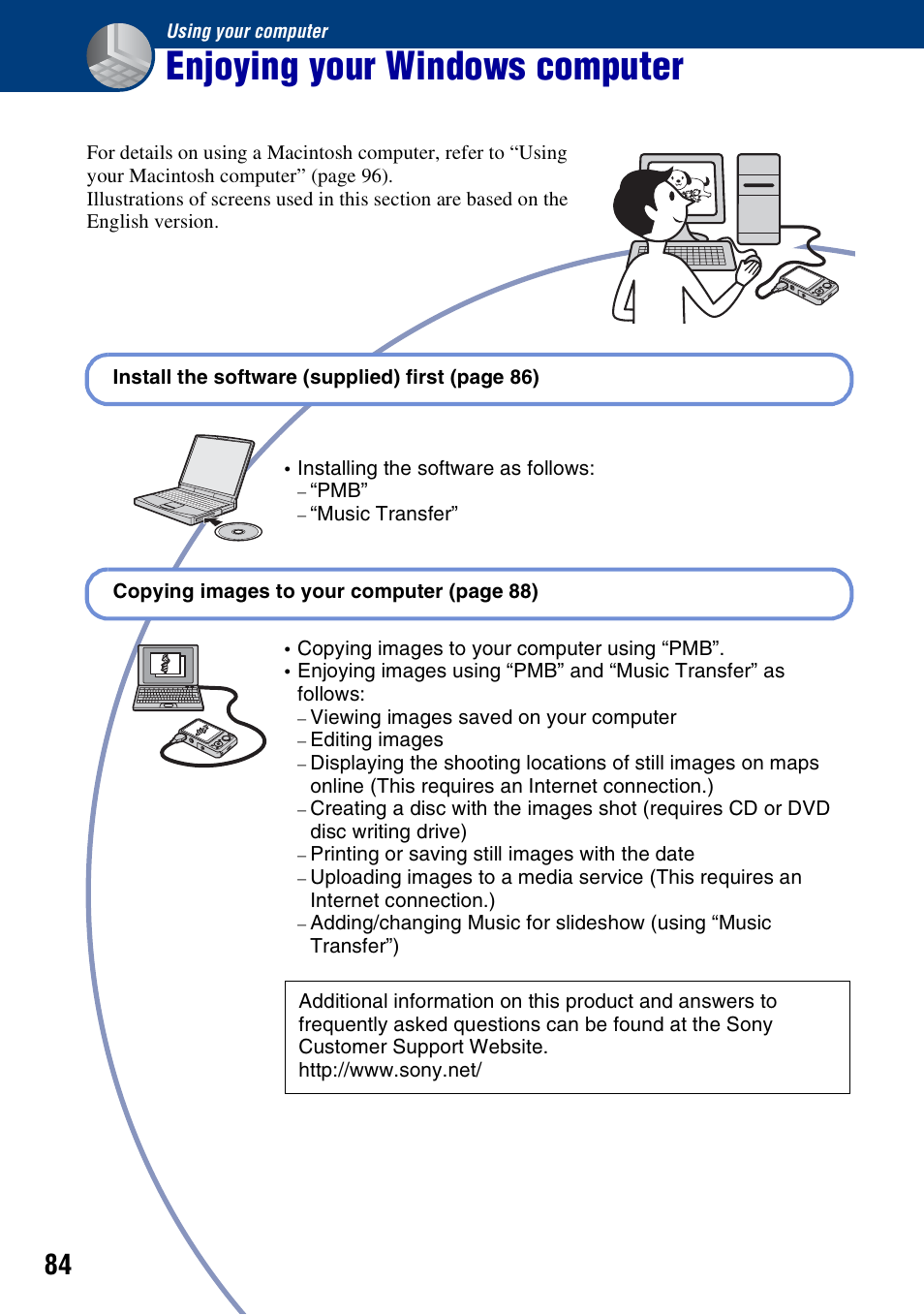 Using your computer, Enjoying your windows computer | Sony DSC-W230 User Manual | Page 84 / 129