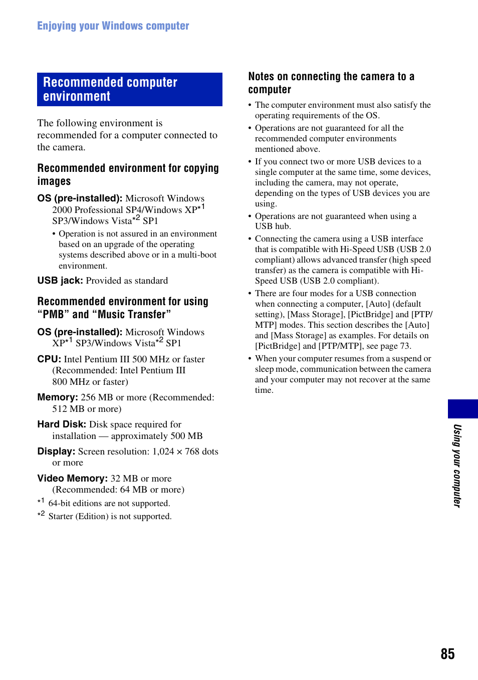 Recommended computer environment | Sony DSC-W230 User Manual | Page 85 / 129