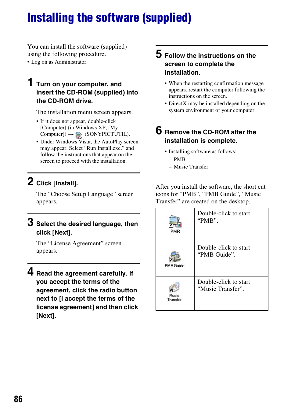 Installing the software (supplied) | Sony DSC-W230 User Manual | Page 86 / 129