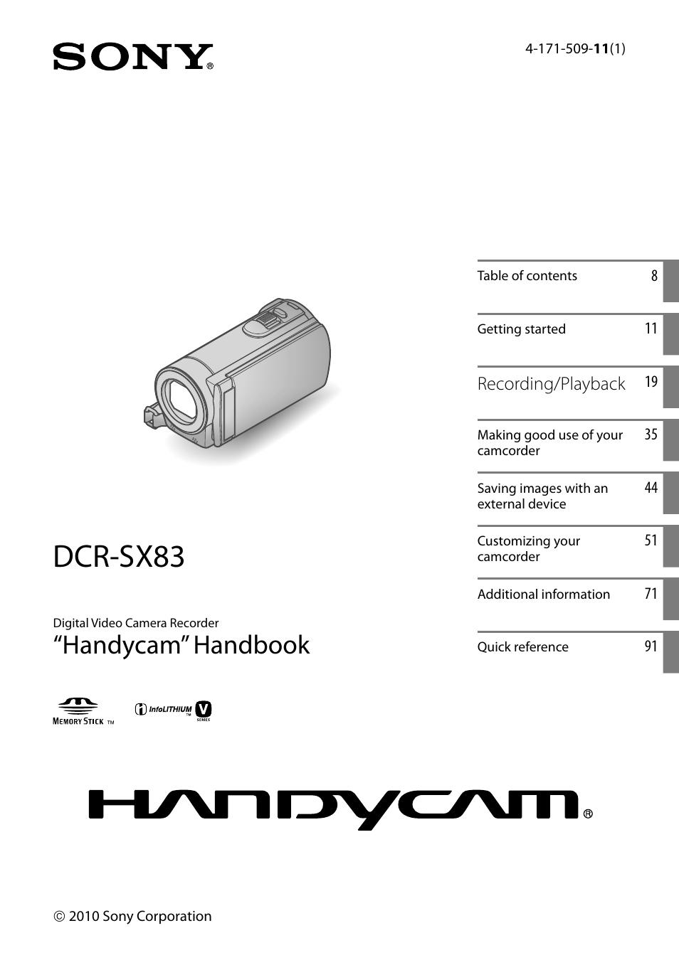 Sony DCR-SX83 User Manual | 96 pages