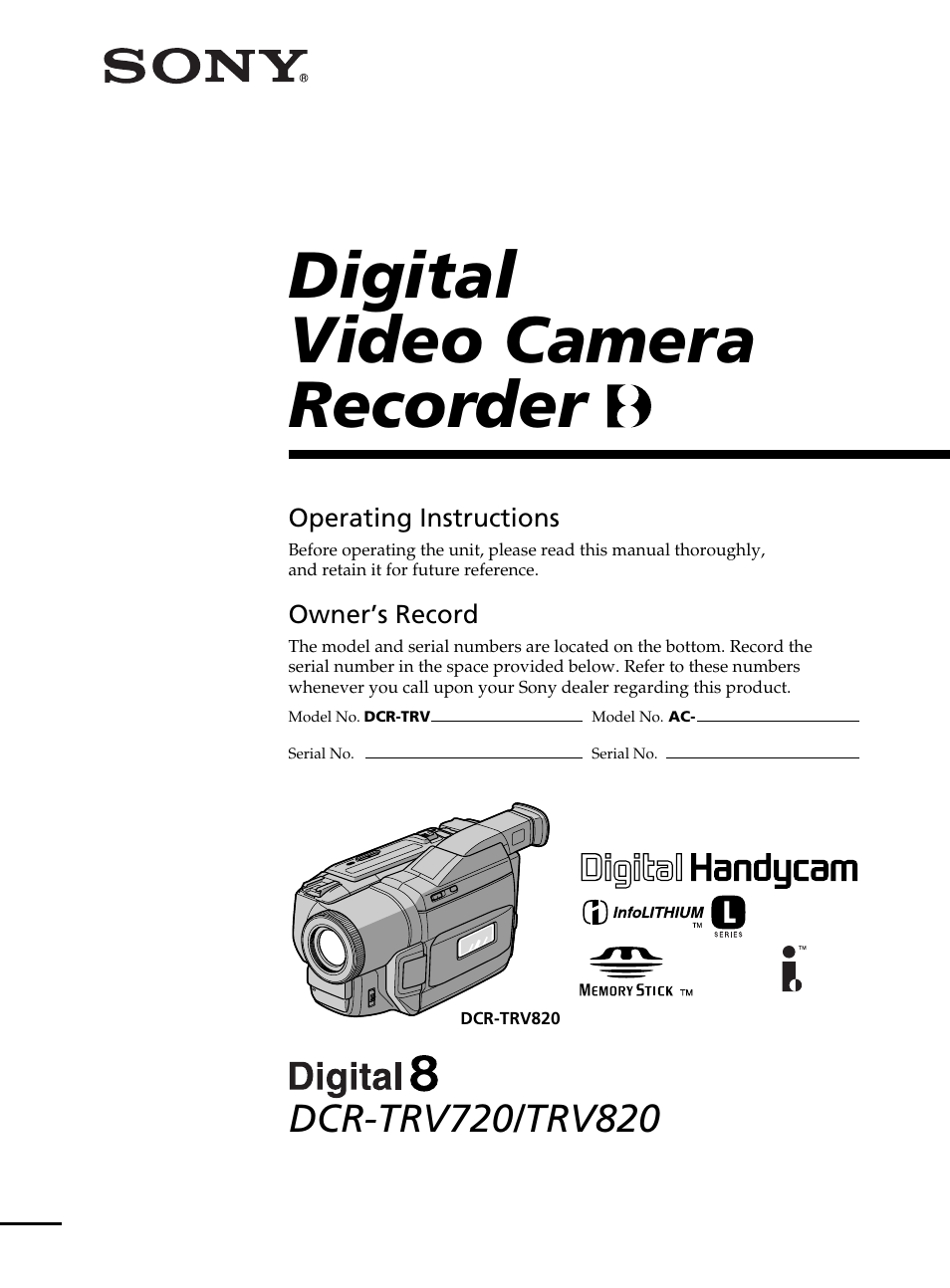 Sony DCR-TRV820 User Manual | 156 pages