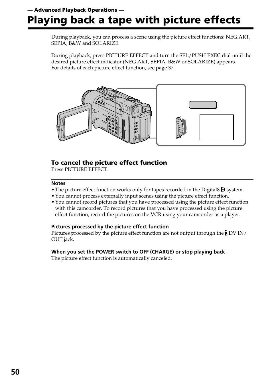 Advanced playback operations, Playing back a tape with picture effects | Sony DCR-TRV820 User Manual | Page 50 / 156