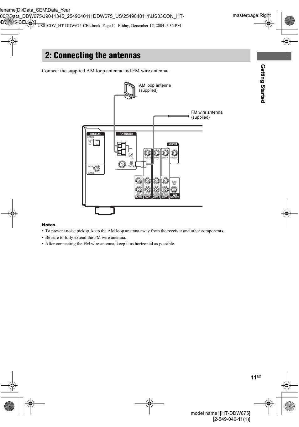 Connecting the antennas | Sony HT-DDW675 User Manual | Page 11 / 40