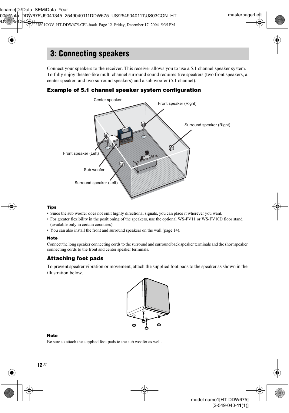 Connecting speakers | Sony HT-DDW675 User Manual | Page 12 / 40