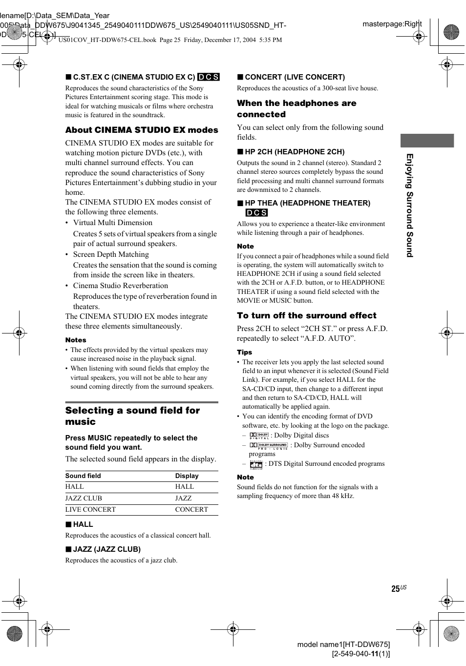 Selecting a sound field for music, Гаян | Sony HT-DDW675 User Manual | Page 25 / 40