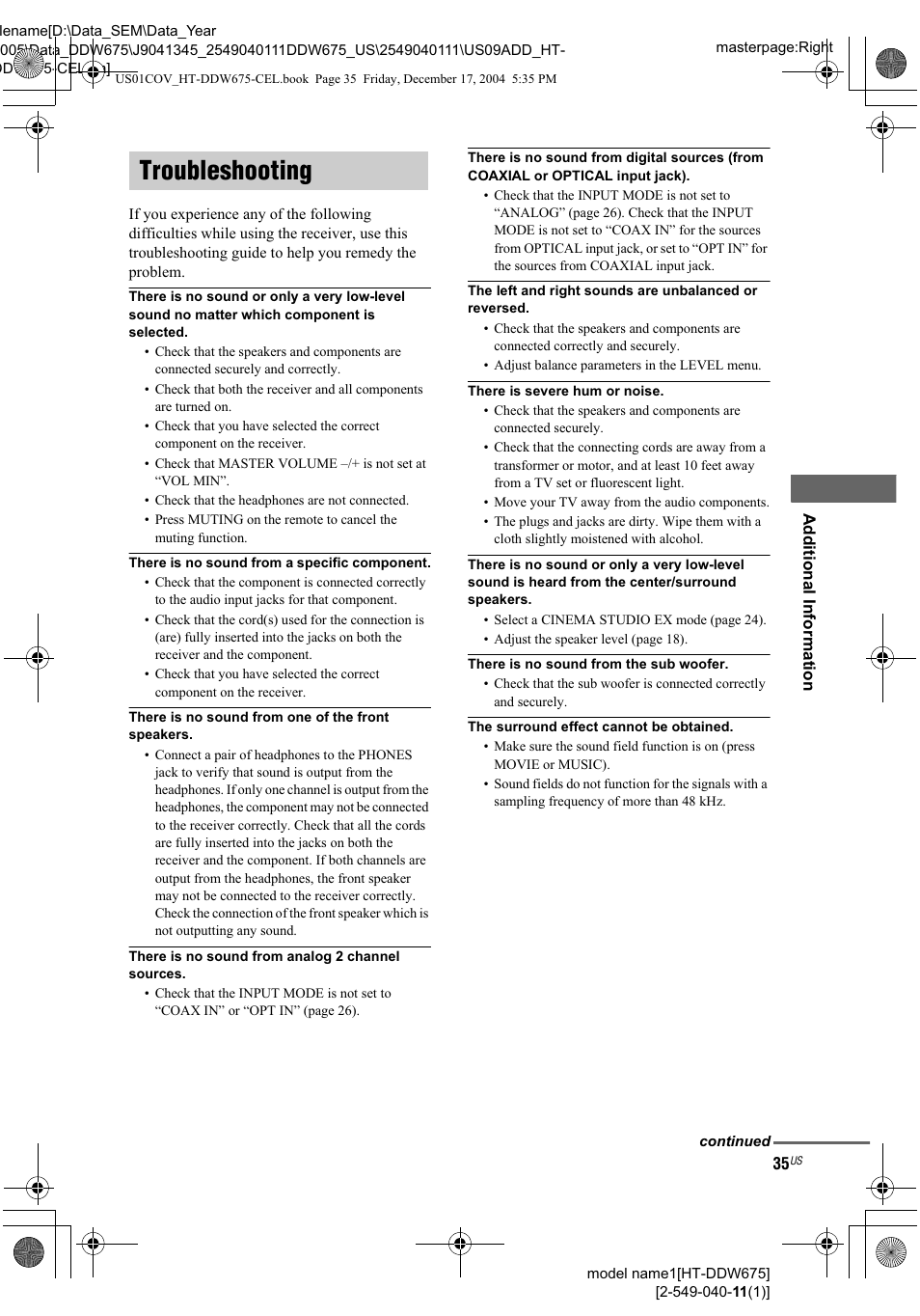 Troubleshooting | Sony HT-DDW675 User Manual | Page 35 / 40