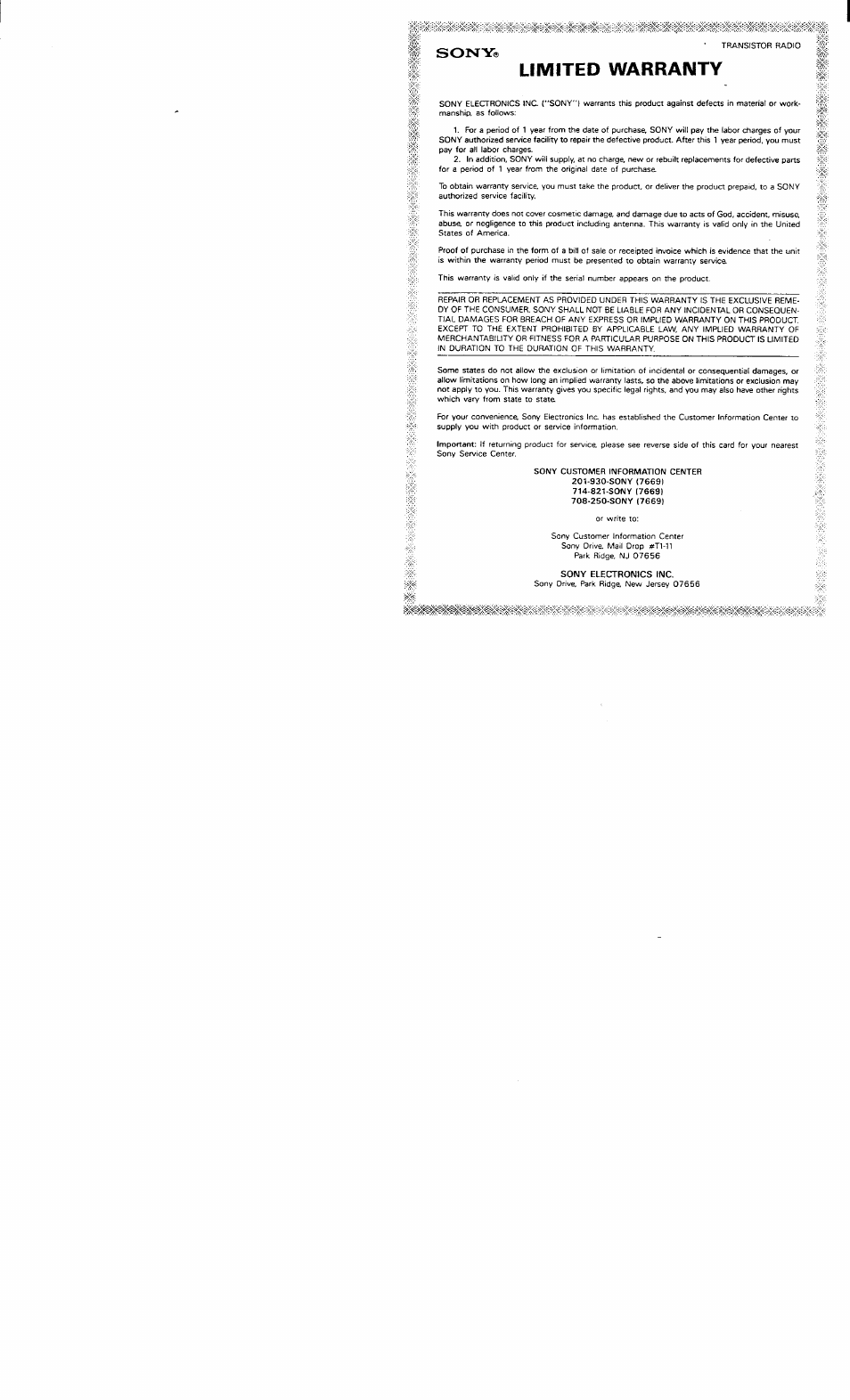 Limited warranty | Sony ICF-CD833 User Manual | Page 3 / 12