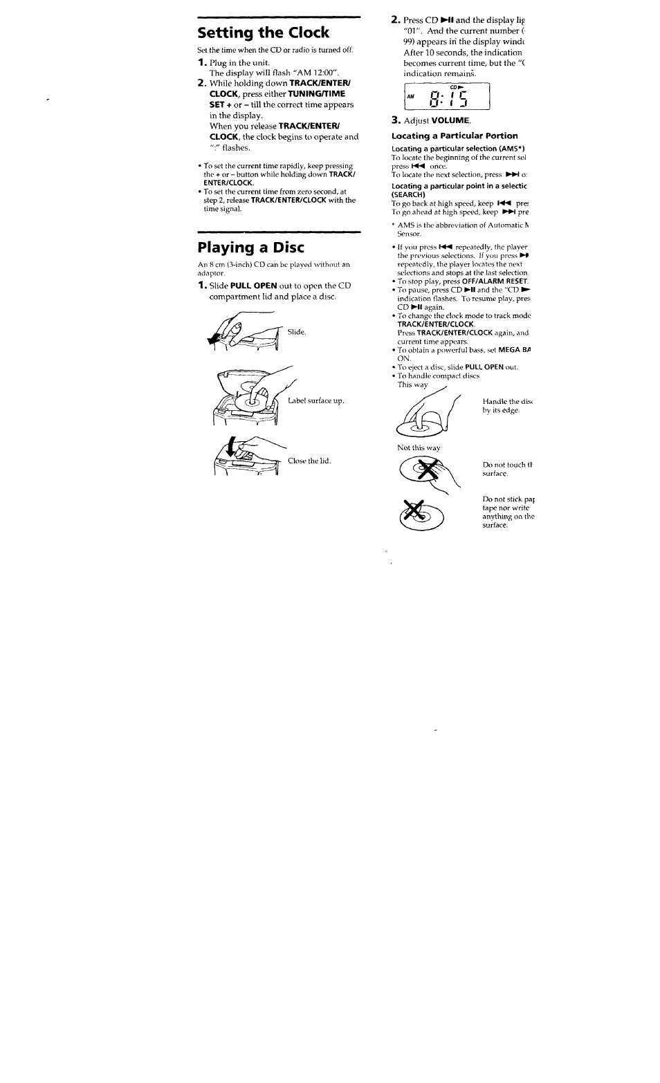 Setting the clock, Playing a disc | Sony ICF-CD833 User Manual | Page 8 / 12