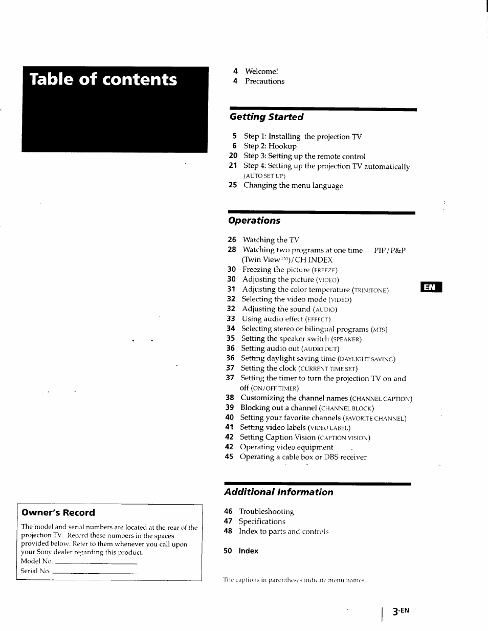 Sony KP-53V75 User Manual | Page 3 / 100