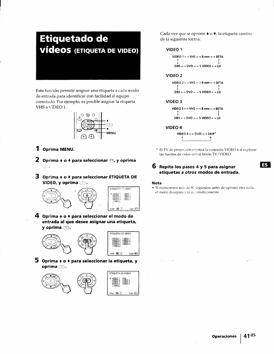 Etiquetado de, Vídeos (etiqueta de video), Etiquetado de vídeos | Etiqueta de video) | Sony KP-53V75 User Manual | Page 90 / 100