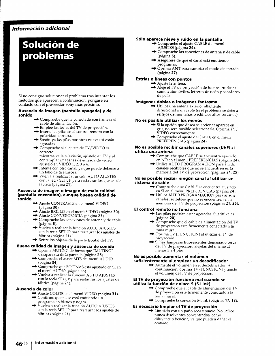 Solución de problemas, Información adicional | Sony KP-53V75 User Manual | Page 95 / 100