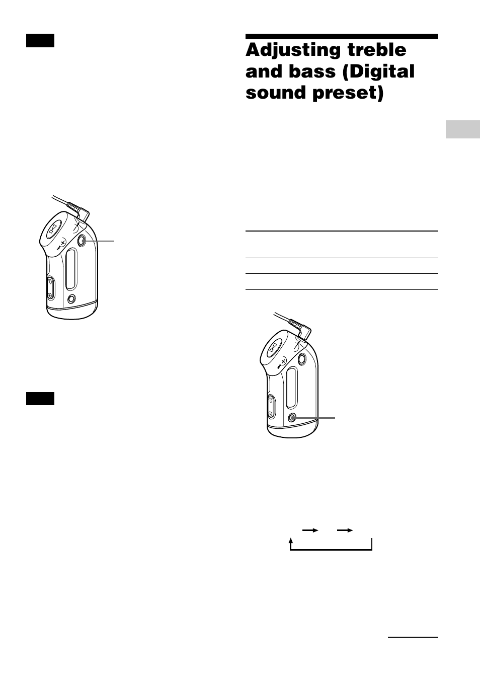 Selecting the group display mode, Adjusting treble and bass (digital sound preset), Selecting the sound quality | Sony NW-S23 User Manual | Page 23 / 52