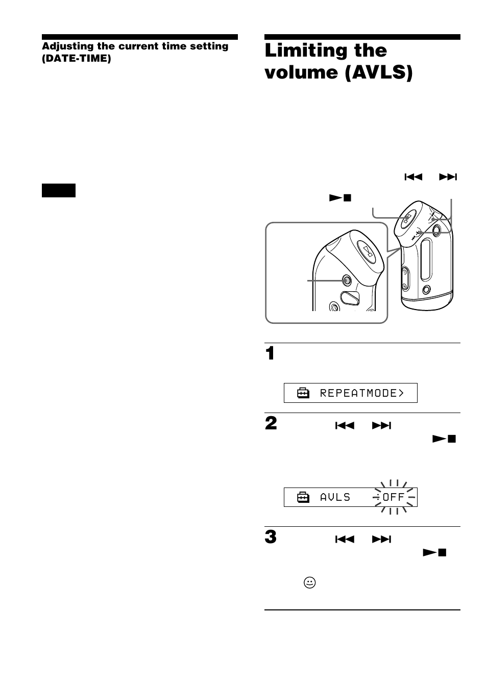 Limiting the volume (avls) | Sony NW-S23 User Manual | Page 28 / 52
