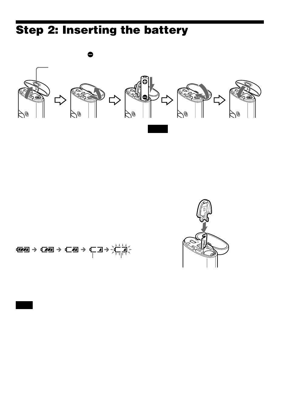 Step 2: inserting the battery | Sony NW-S23 User Manual | Page 9 / 52