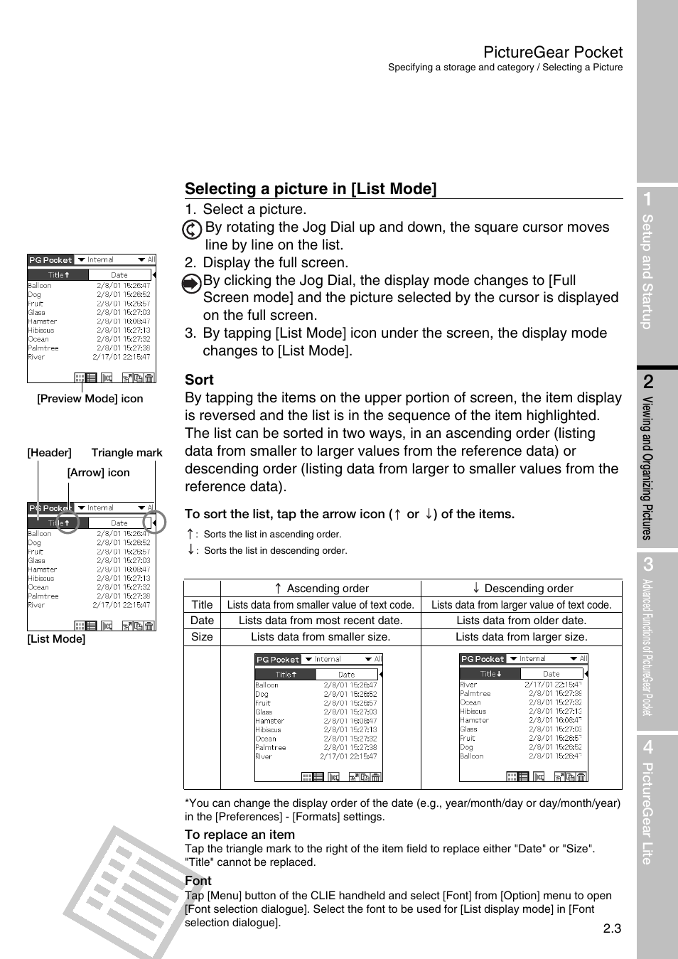 Selecting a picture in [list mode, Picturegear pocket | Sony PEG-N710C User Manual | Page 13 / 32