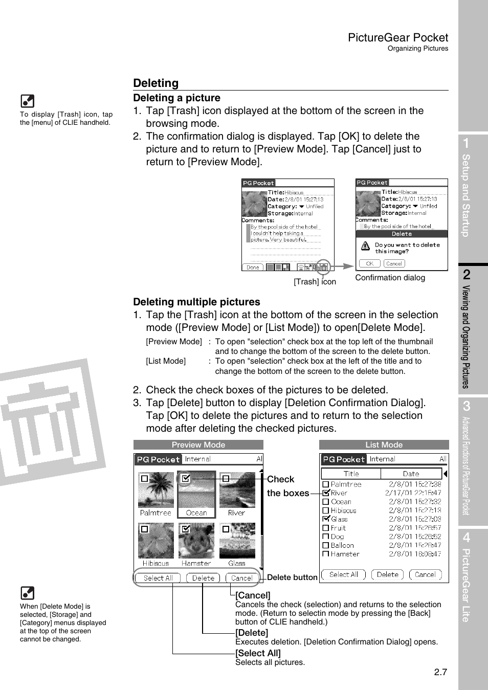 Deleting, Picturegear pocket | Sony PEG-N710C User Manual | Page 17 / 32