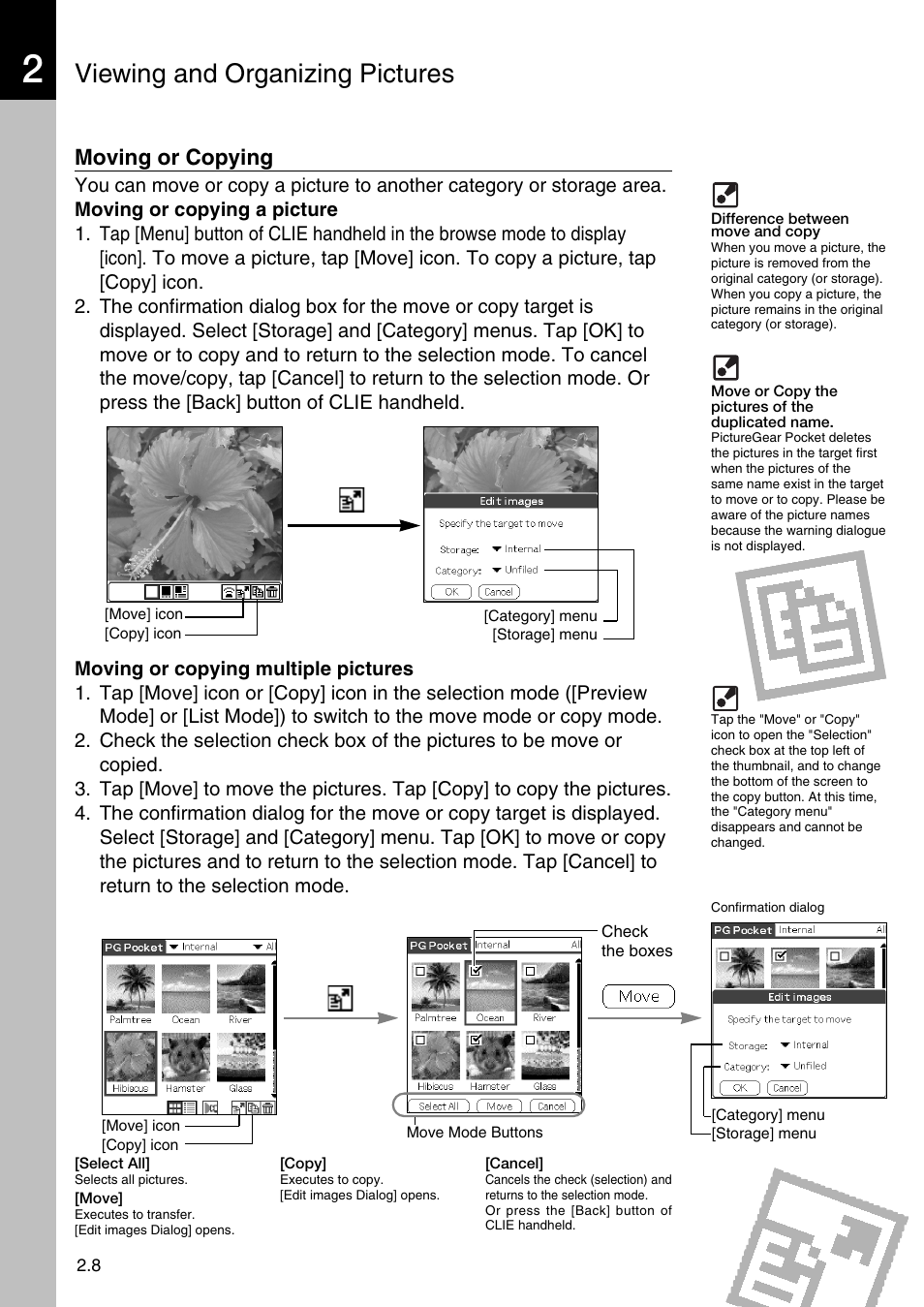Moving or copying, Viewing and organizing pictures | Sony PEG-N710C User Manual | Page 18 / 32