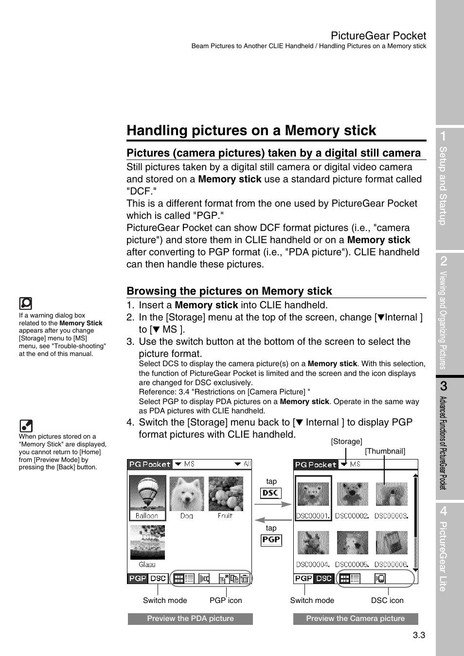 Handling pictures on a memory stick, Browsing the pictures on memory stick | Sony PEG-N710C User Manual | Page 21 / 32