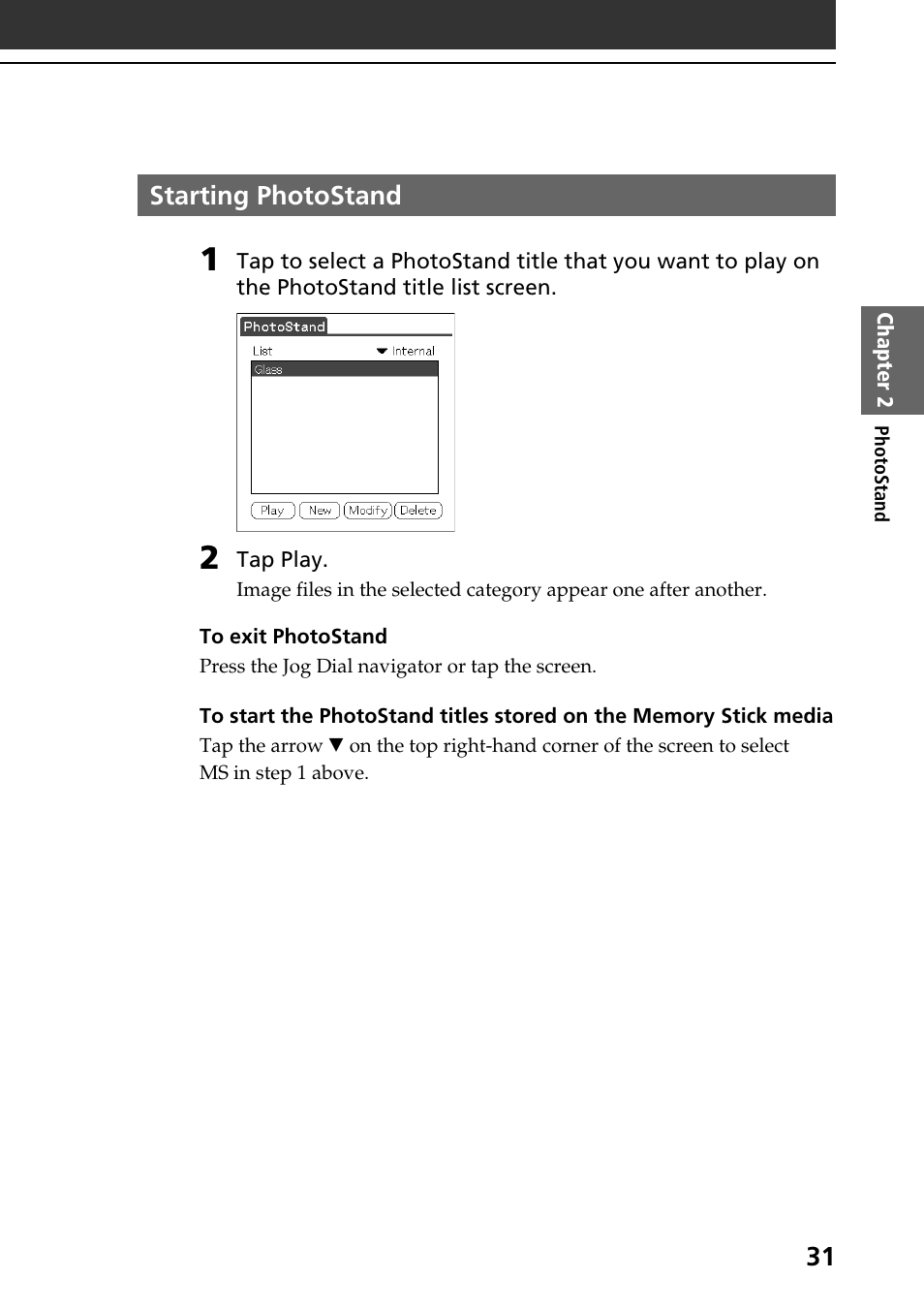 Starting photostand | Sony PEG-SJ30 User Manual | Page 31 / 80