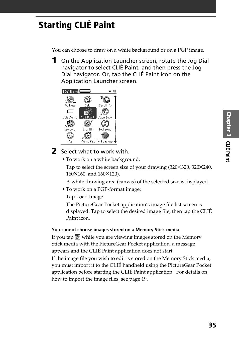 Starting clié paint | Sony PEG-SJ30 User Manual | Page 35 / 80