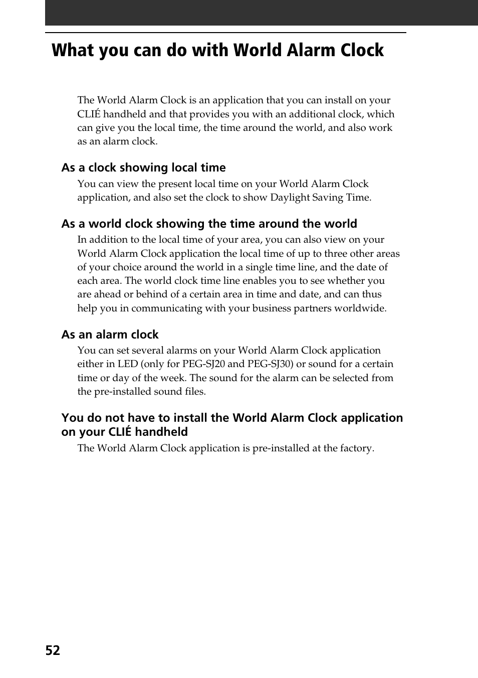 What you can do with world alarm clock | Sony PEG-SJ30 User Manual | Page 52 / 80