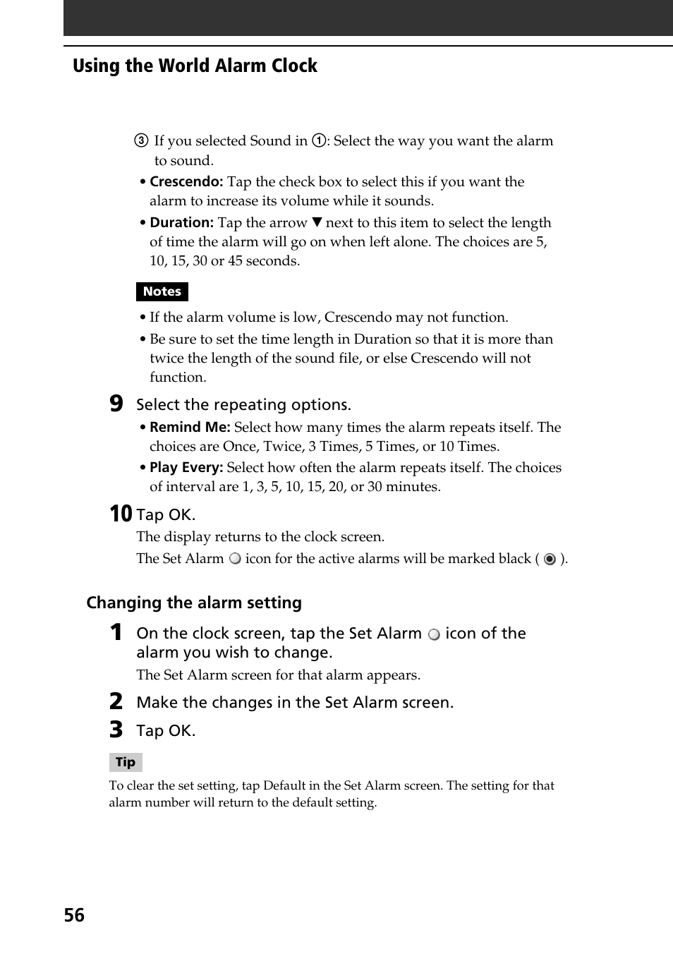 56 using the world alarm clock | Sony PEG-SJ30 User Manual | Page 56 / 80