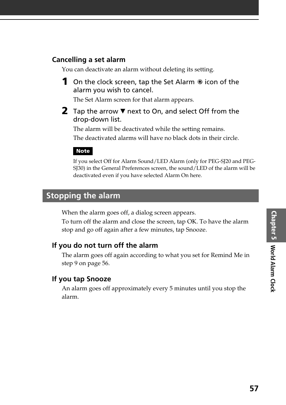 Stopping the alarm | Sony PEG-SJ30 User Manual | Page 57 / 80