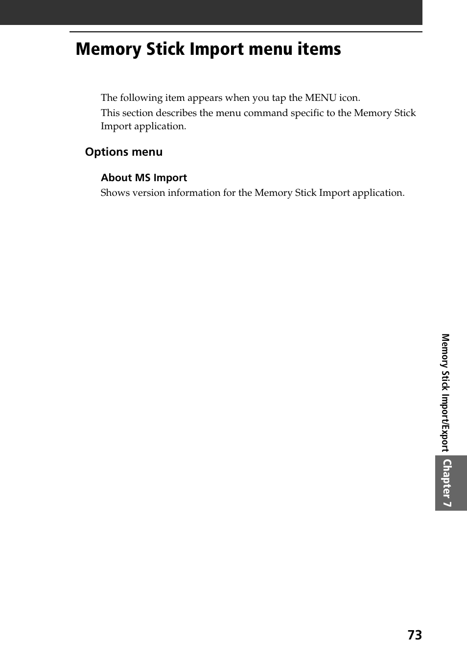 Memory stick import menu items | Sony PEG-SJ30 User Manual | Page 73 / 80