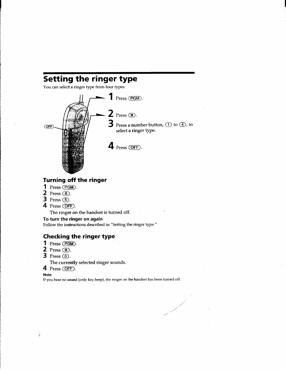 Turning off the ringer, To turn the ringer on again, Checking the ringer type | Setting the ringer type | Sony SPP-900 User Manual | Page 10 / 28