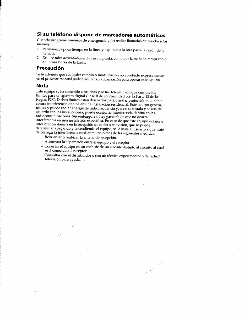 Si su teléfono dispone de marcadores automáticos, Precaución, Nota | Sony SPP-900 User Manual | Page 18 / 28