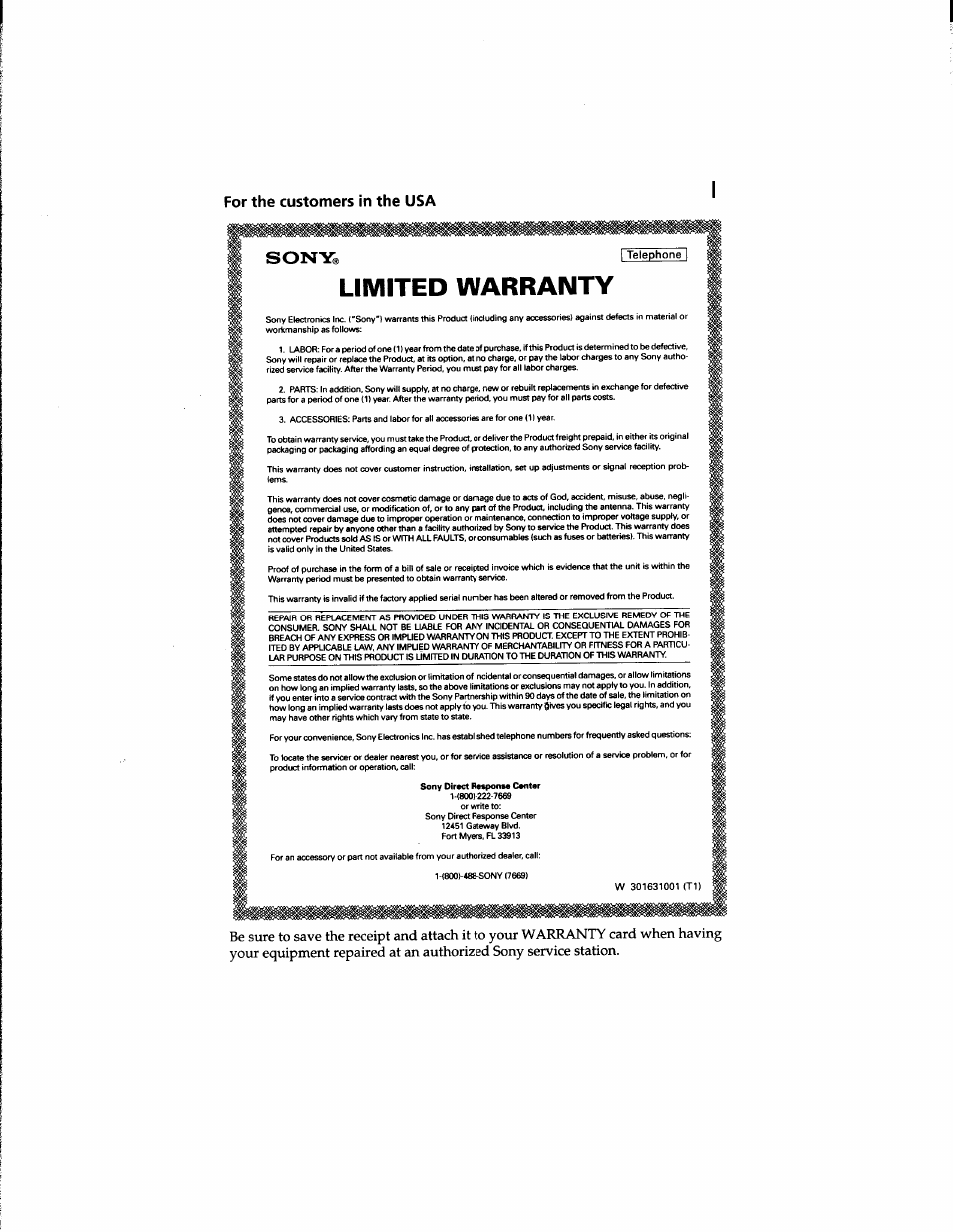 For the customers in the usa, Sony, Limited warranty | For the customers in the usa sony | Sony SPP-900 User Manual | Page 2 / 28
