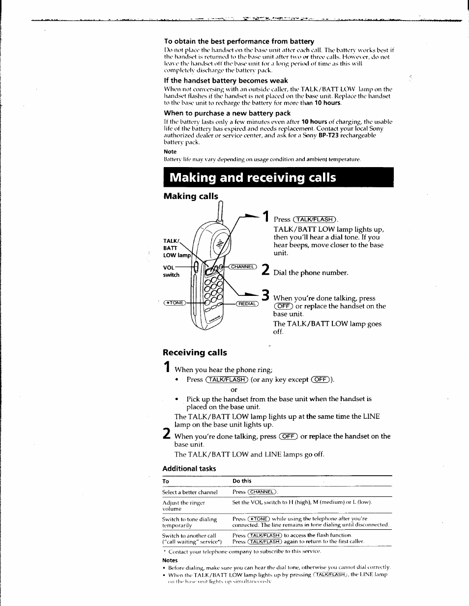 Making and receiving calls, Receiving calls | Sony SPP-900 User Manual | Page 8 / 28