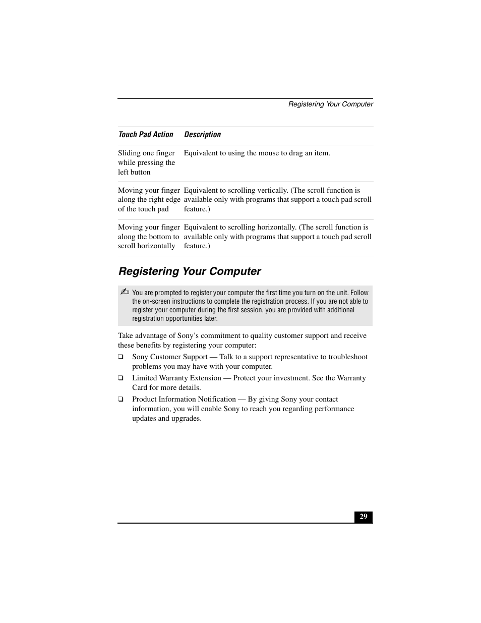 Registering your computer | Sony PCG-GRT390Z User Manual | Page 29 / 44