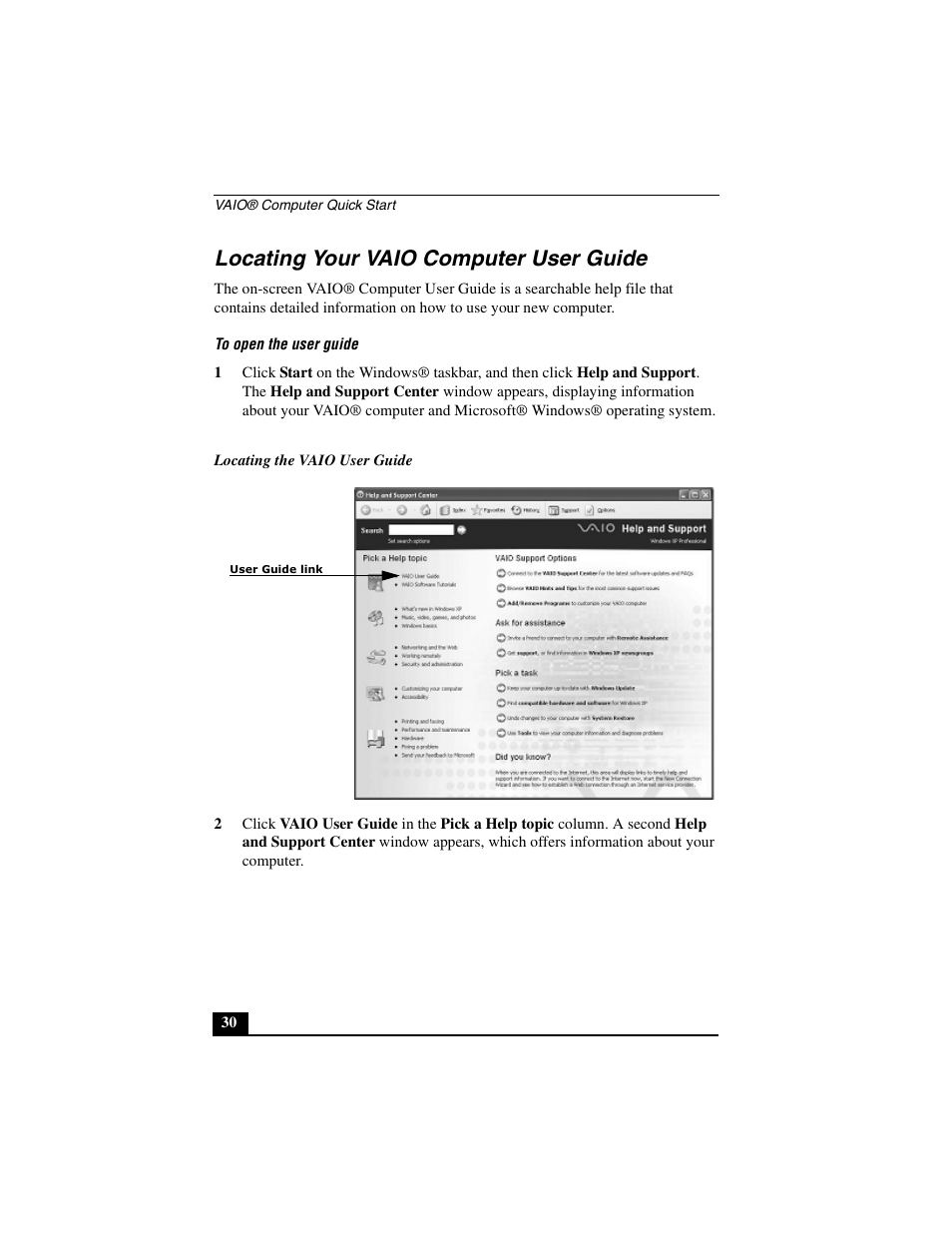 Locating your vaio computer user guide | Sony PCG-GRT390Z User Manual | Page 30 / 44