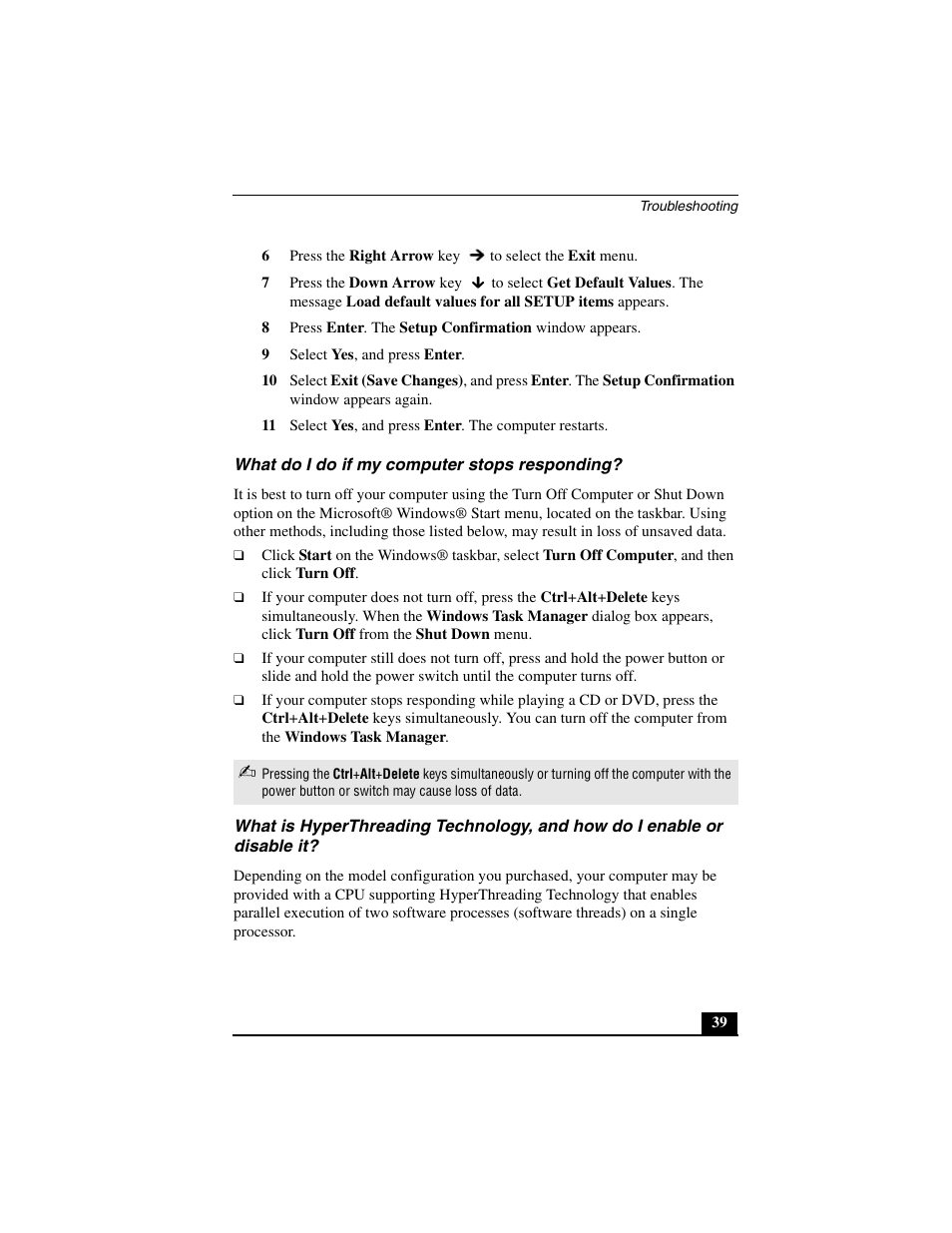 What do i do if my computer stops responding | Sony PCG-GRT390Z User Manual | Page 39 / 44