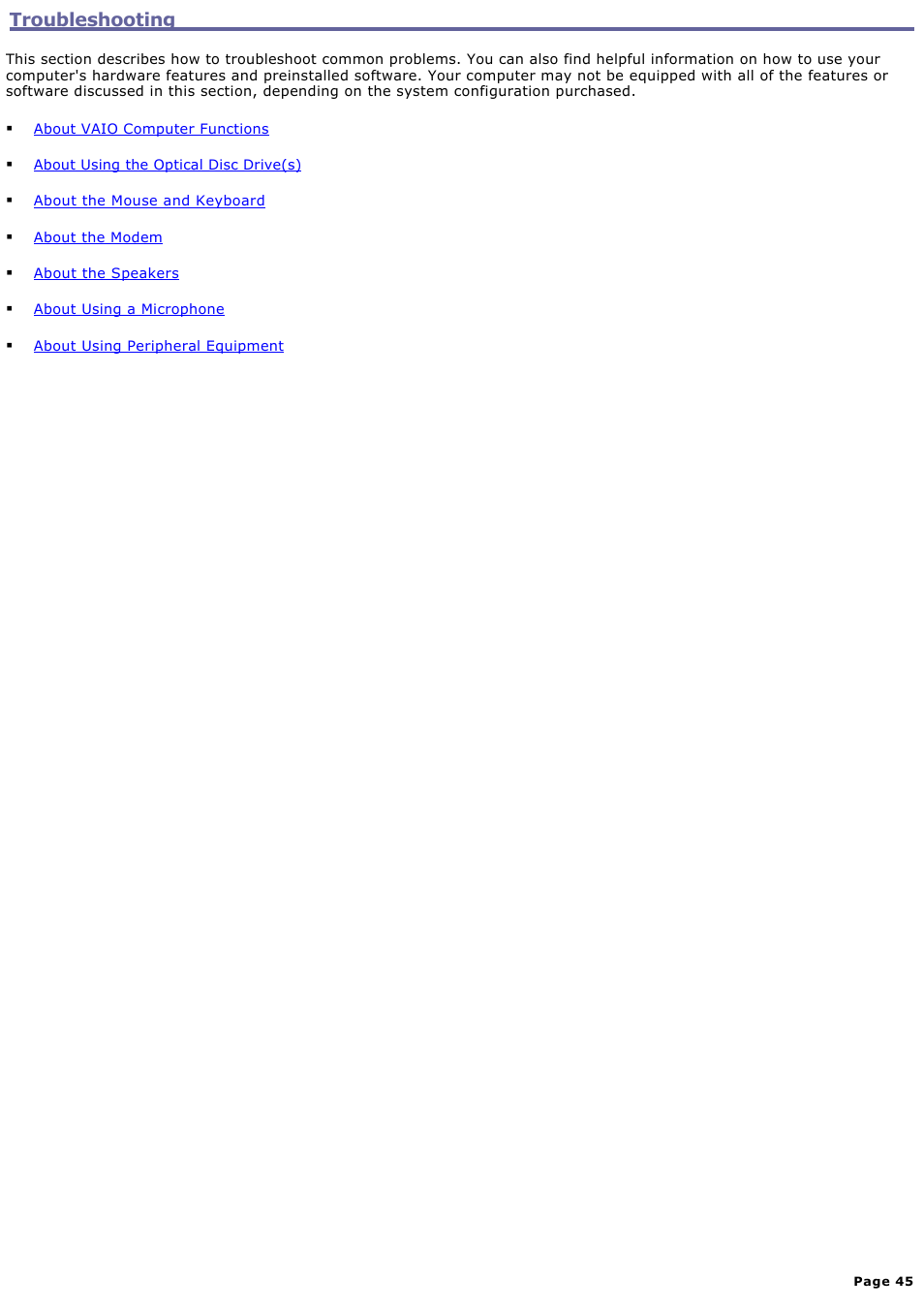 Troubleshooting | Sony PCV-RZ40CG User Manual | Page 45 / 91