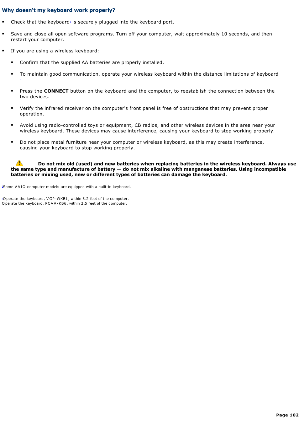 Why doesn't my keyboard work properly | Sony VGC-RB51M User Manual | Page 102 / 131
