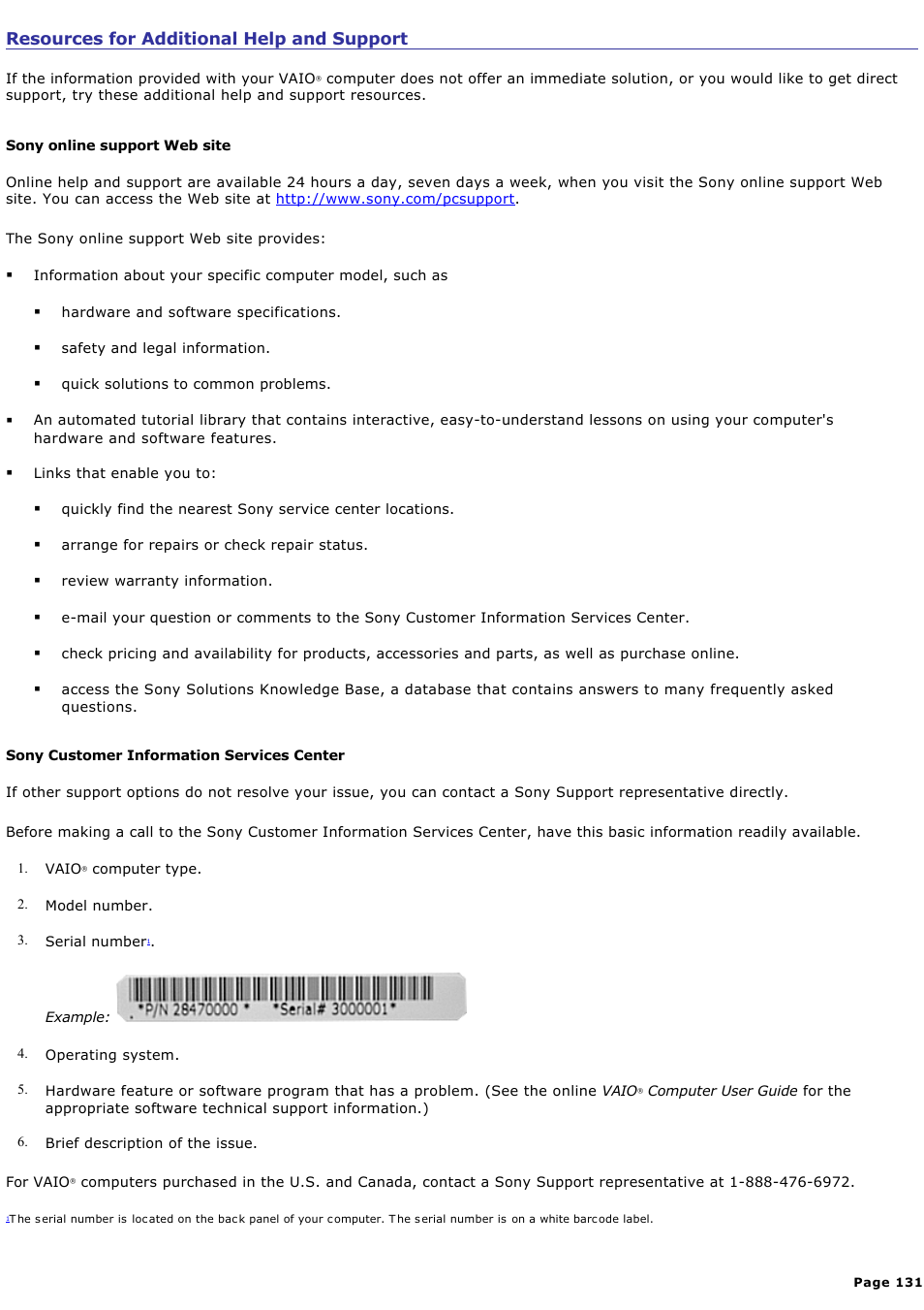 Resources for additional help and support | Sony VGC-RB51M User Manual | Page 131 / 131